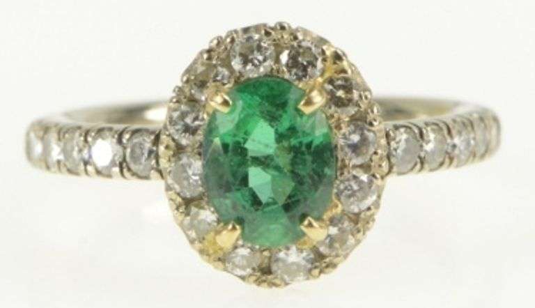 14K White Gold 1.43 Ctw Emerald Diamond Halo Engagement Ring