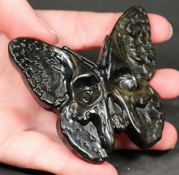 Scary 285ct Obsidian Skull Butterfly Carving
