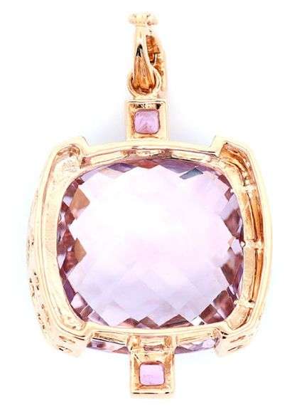 18.0ct Pink Quartz 0.25ctw Pink Sapphire and 0.25ctw Diamond Pendant in 14K