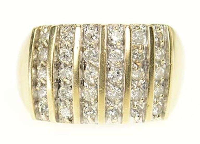 14K Yellow Gold 0.90 Ctw Diamond Striped Domed Statement Ring