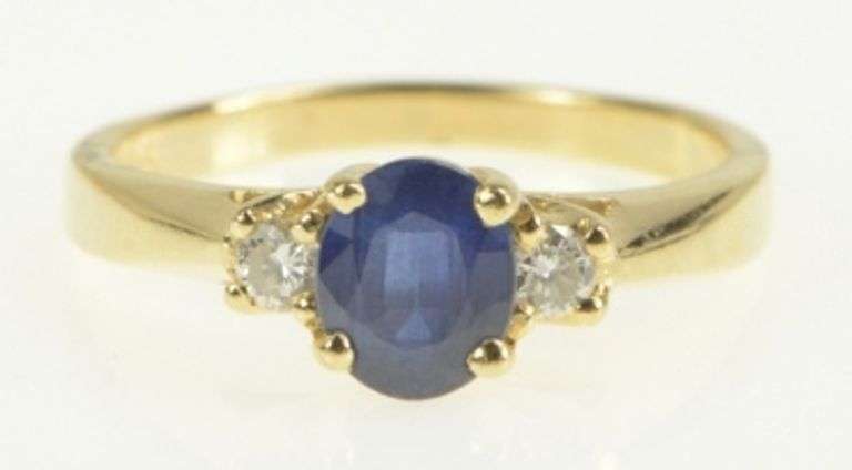 14K Yellow Gold 0.90 Ctw Natural Sapphire Diamond Engagement Ring