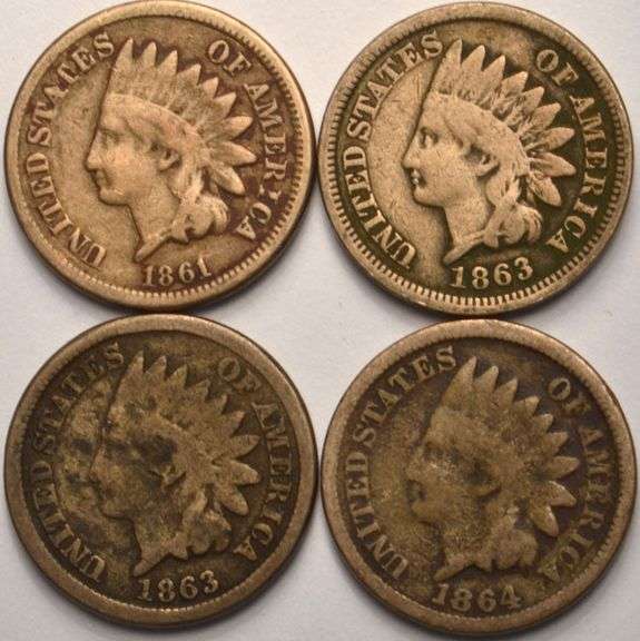 Lot Of 4 Copper-Nickel Civil War Indian Head Cents