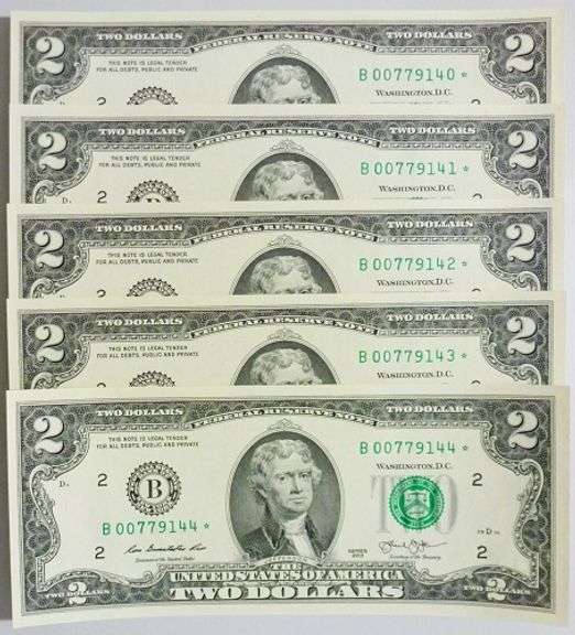 (5) Superb Crisp 2013 $2 Star Notes New York-Consecutive!