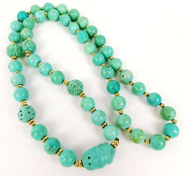 Vintage Turquoise & Gold Rondelle Necklace