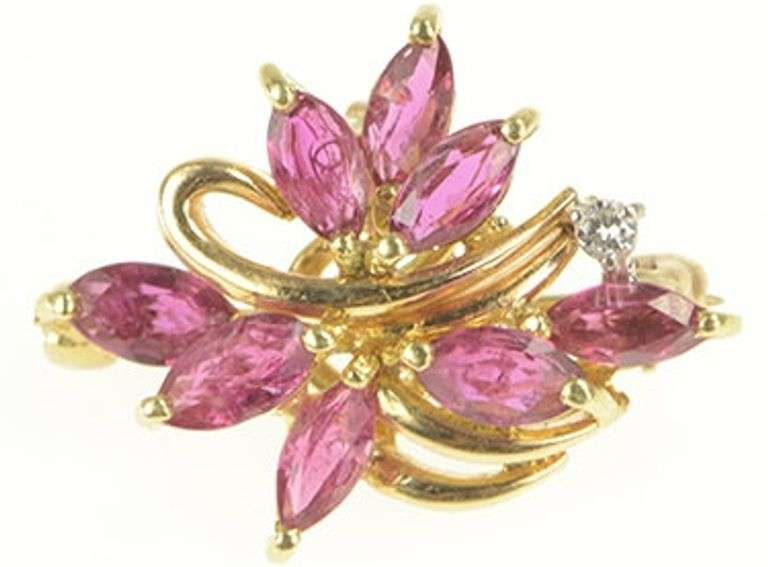 14K Yellow Gold Marquise Pink Tourmaline Diamond Accent Pendant/Pin