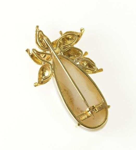 14K Yellow Gold Pear Huge Natural Opal Leaf Statement Pin/Brooch