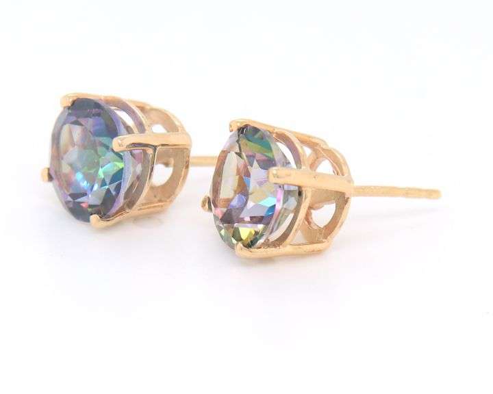 Gorgeous Yellow Gold Mystic Topaz Stud Earrings