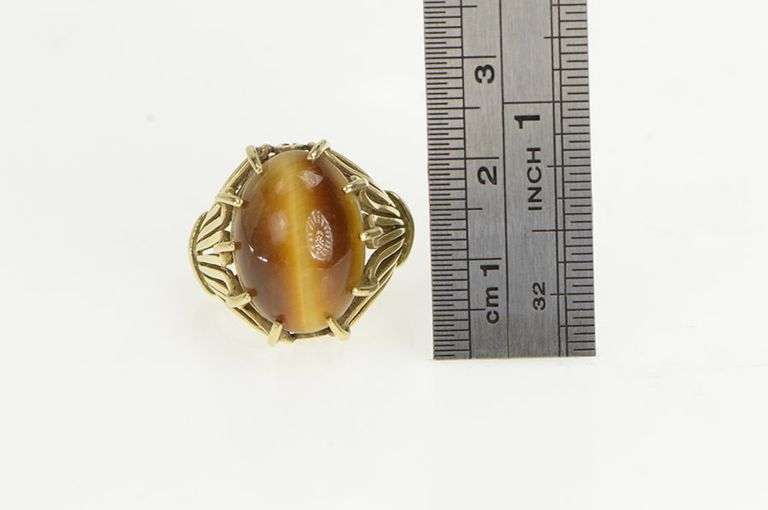 10K Yellow Gold 1960's Oval Tiger's Eye Retro Vintage Ring