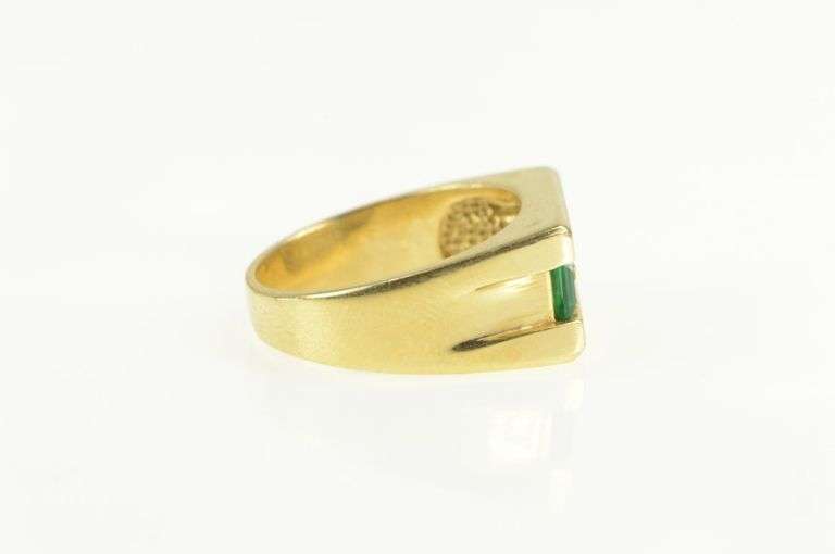 14K Yellow Gold Syn. Emerald Diamond Black Onyx Squared Ring