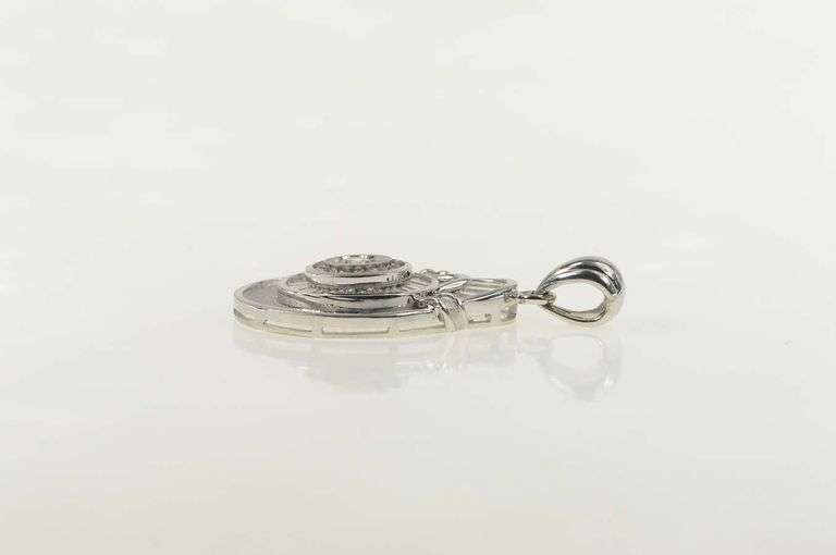 18K White Gold Tear Drop Baguette & Round Cluster CZ Pendant