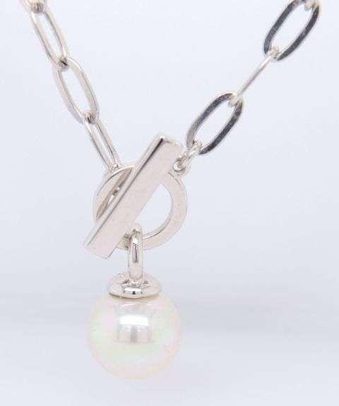 925 Sterling Silver Pearl Pendant on Paper Clip Link Chain