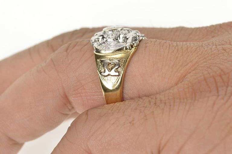 10K Yellow Gold Ornate Diamond Men's Masonic Eagle Ring