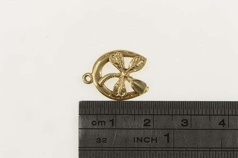14K Yellow Gold Four Leaf Clover Horse Shoe Lucky Charm/Pendant