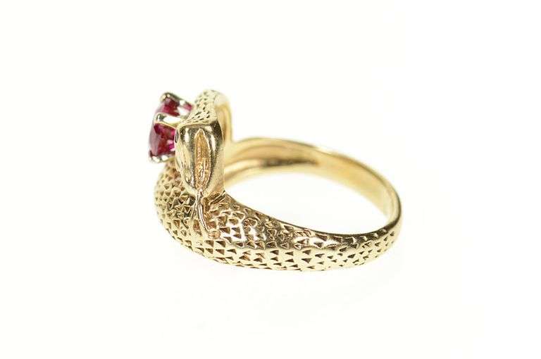 10K Yellow Gold 1930's Coiled Serpent Snake Syn. Ruby Men's Ring