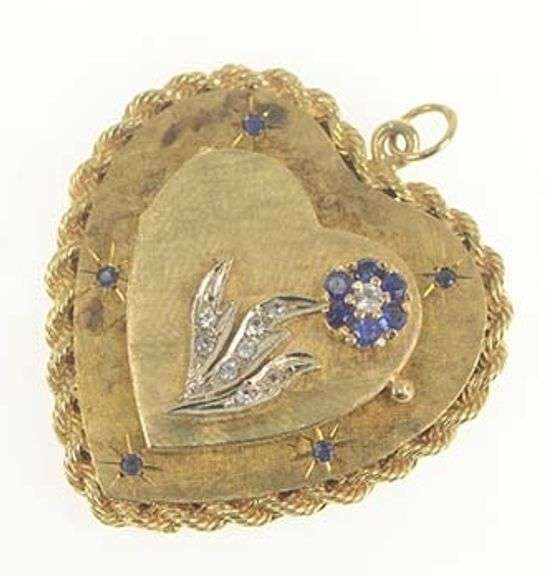14K Yellow Gold 1960's Diamond Heart Flower Photo Locket Charm/Pendant