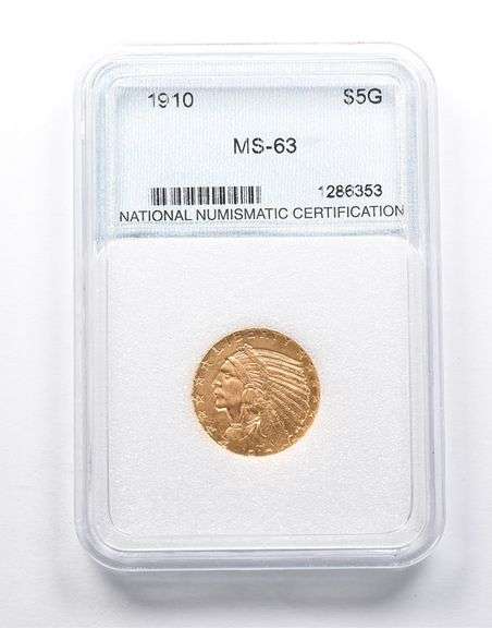 MS63 1910 $5 Indian Head Gold Half Eagle NNC