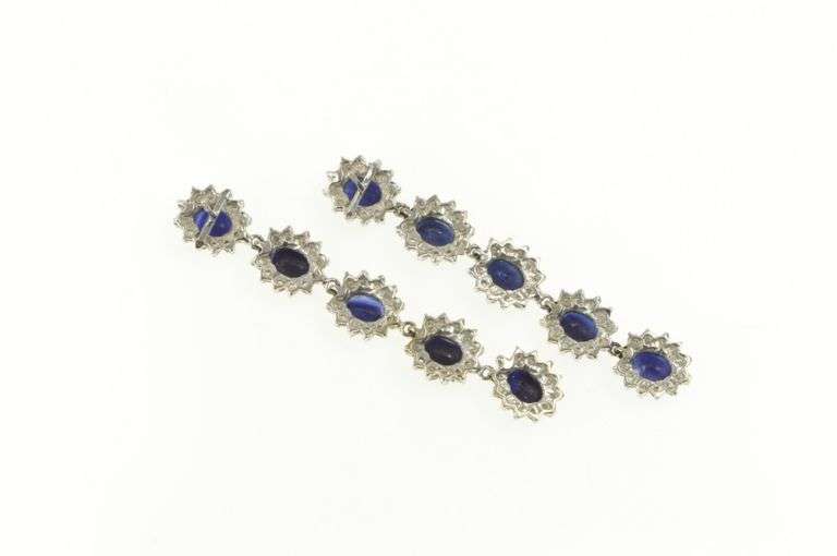 14K White Gold 3.75 Ctw Sapphire Diamond Halo Dangle Earrings