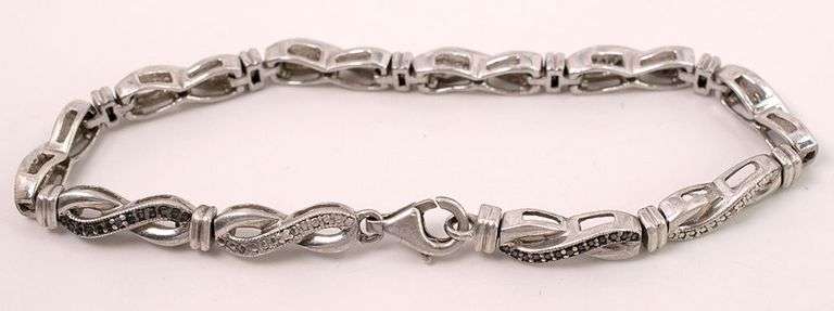 Sterling Silver Diamond and Blue Sapphire Infinity Bracelet