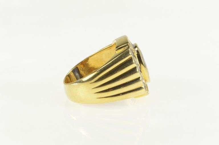 18K Yellow Gold 5.59 Ctw Natural Sapphire Diamond Halo Squared Ring