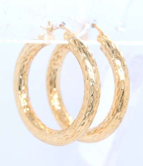 Lovely Yellow Gold Diamond Cut Hoop Earrings