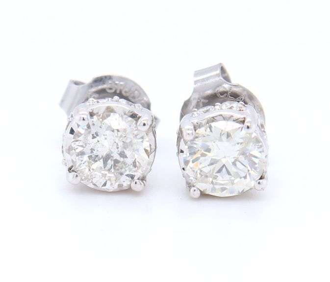 Brilliant White Gold 1.30ctw Diamond under Halo Stud Earrings