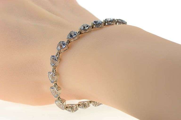 14K White Gold Trillion Syn. Tanzanite Statement Chain Bracelet