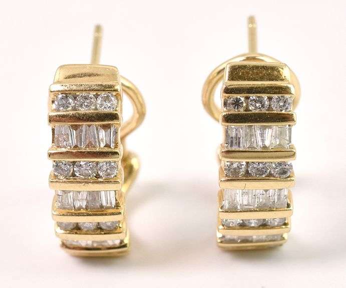 Glittering 14K Yellow Gold J-Hoop Diamond Earrings