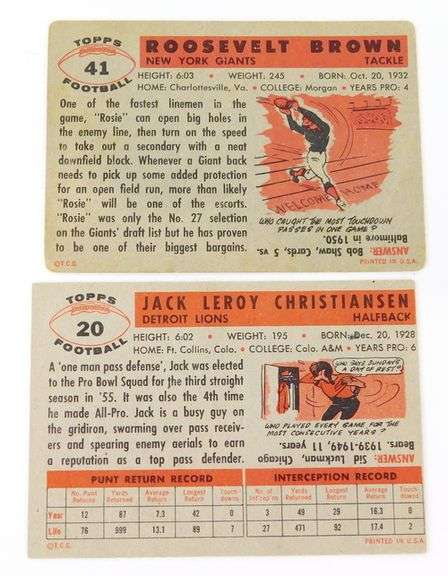 2 Topps 1956 Football Cards
