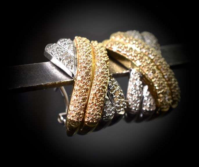 Elegant White and Yellow 14K Diamond Earrings