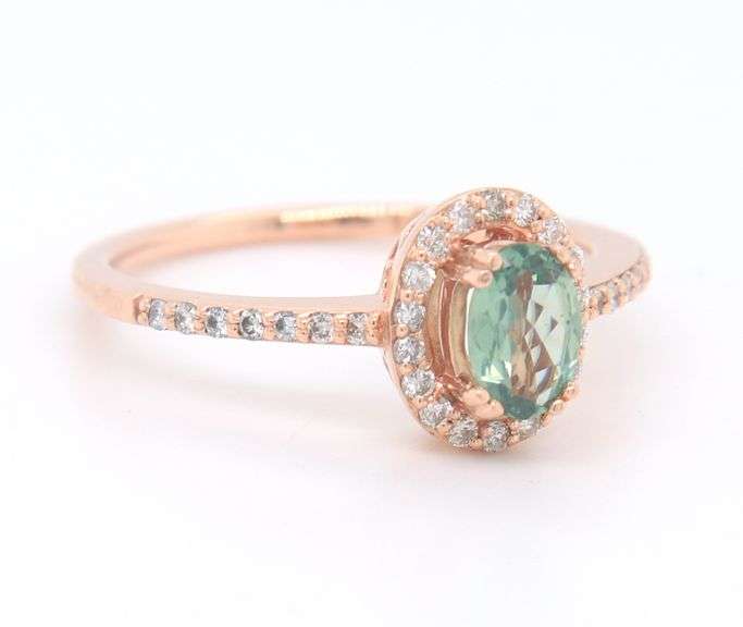 Charming Rose Gold oval Green Spinel in Diamond Halo Ring