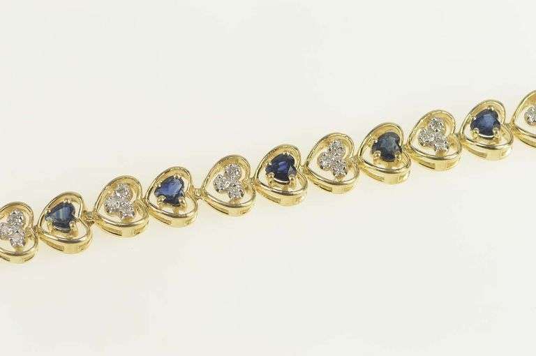 10K Yellow Gold 3.90 Ctw Heart Natural Sapphire Diamond Bracelet