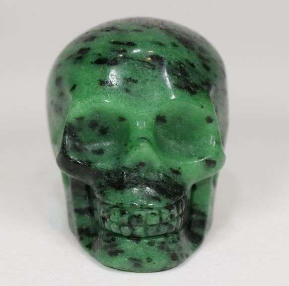 Detailed 675ct Zoisite skull carving