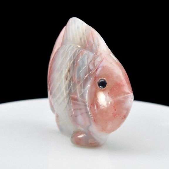 Cute! 35.68ct Agate and Sapphire fish carving