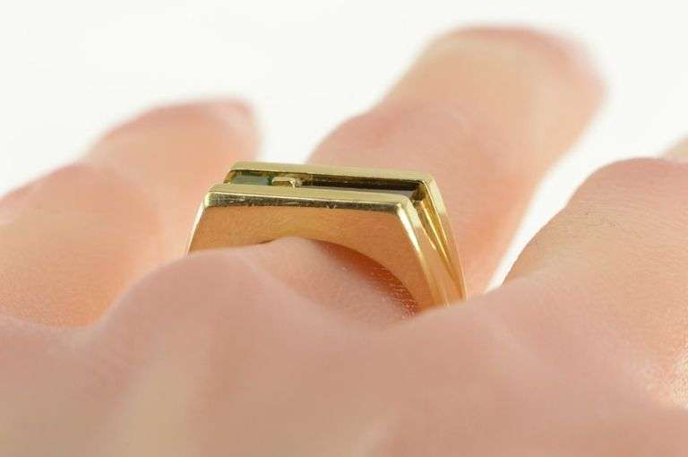 14K Yellow Gold Syn. Emerald Diamond Black Onyx Squared Ring