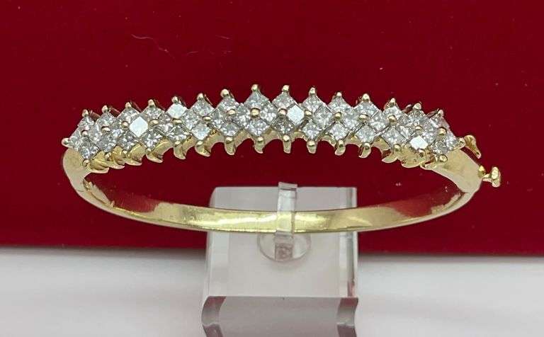 CERTIFIED 14K YELLOW GOLD AND DIAMOND BANGLE BRACELET