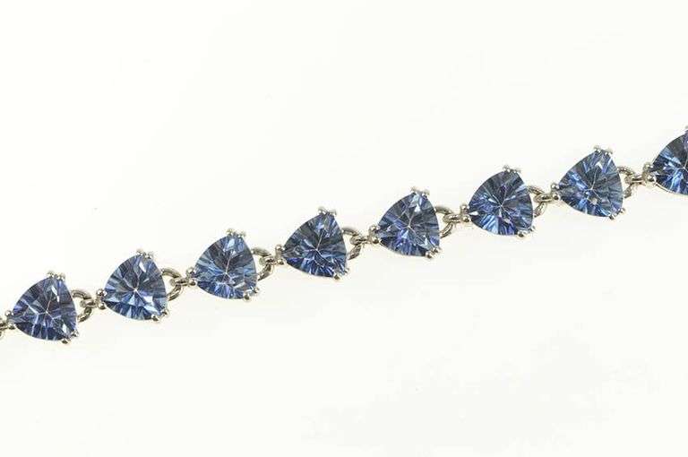 14K White Gold Trillion Syn. Tanzanite Statement Chain Bracelet