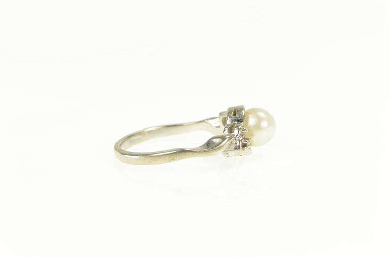 10K White Gold Pearl Diamond Accent Classic Bypass Ring