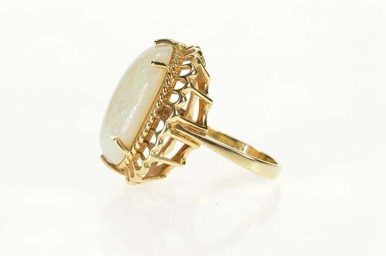 10K Yellow Gold Victorian Natural Opal Huge Statement Cocktail Ring