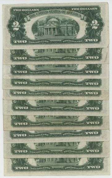 10 Much Nicer 1928 Series $2 Red Seal Notes