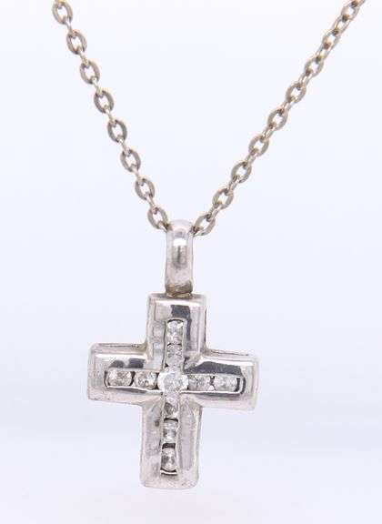 Vintage Sterling Silver Small Crystal Cross Necklace