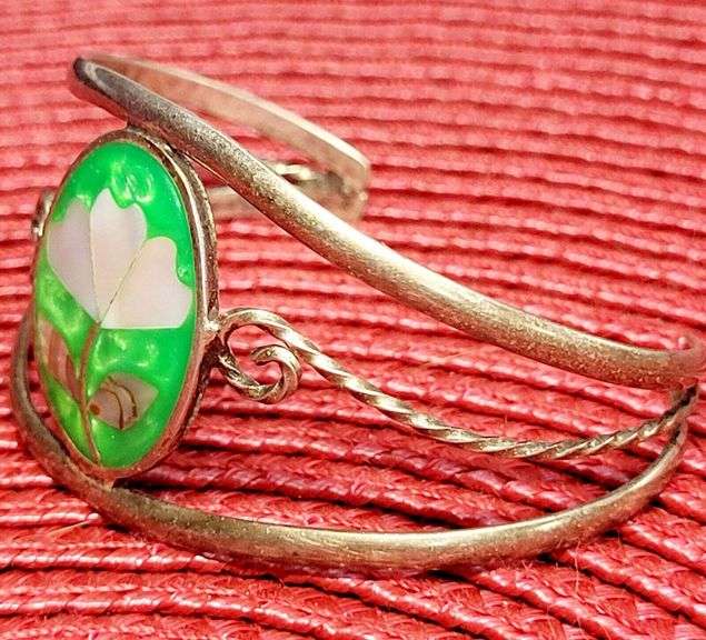 Hand Crafted Vintage Alpaca Mexico Silver Inlayed Cuff Bracelet