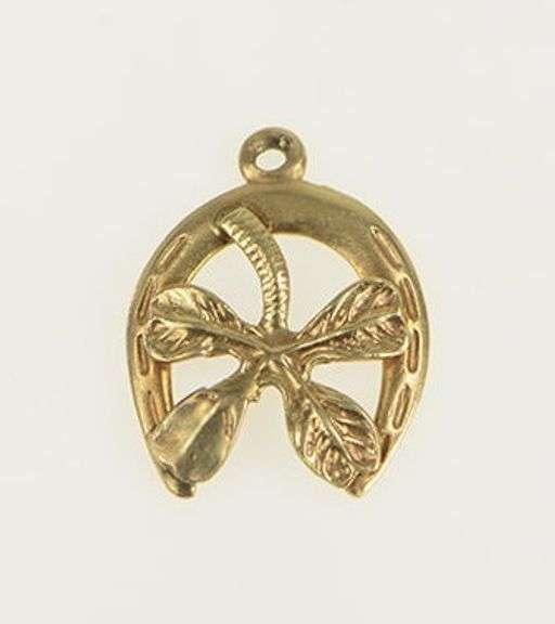 14K Yellow Gold Four Leaf Clover Horse Shoe Lucky Charm/Pendant