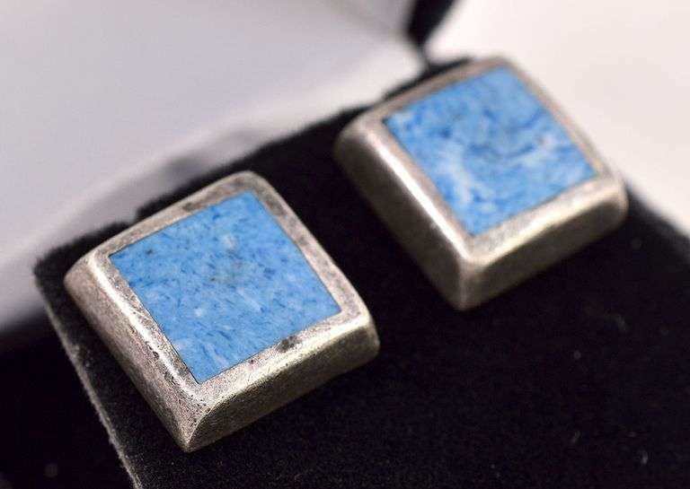 Sterling Silver Turquoise Inlay Stud Earrings