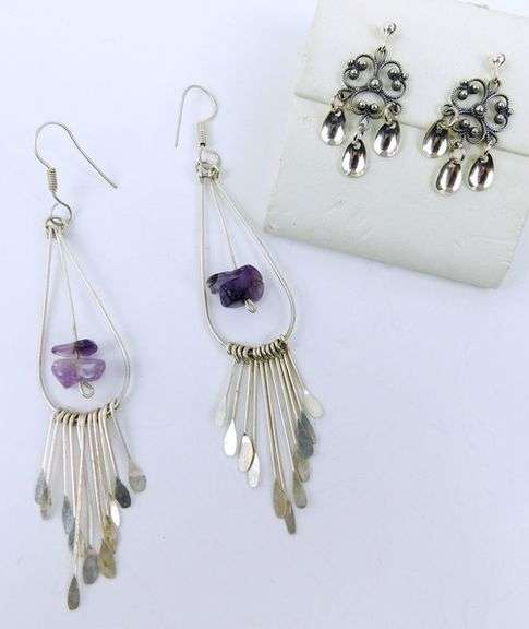 2 Pairs of Vintage Dangly Silver Earrings