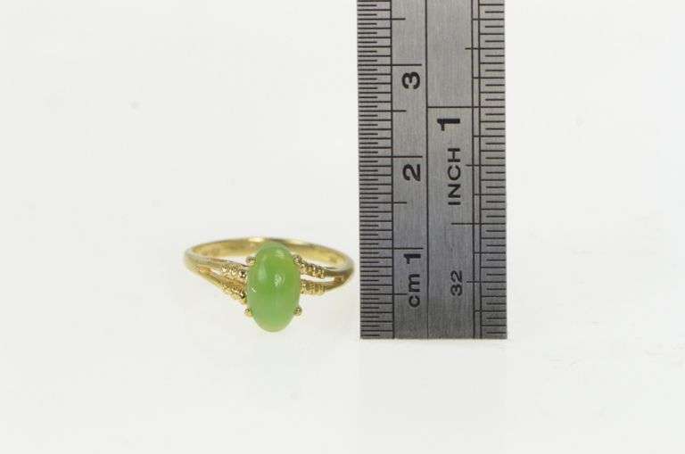 10K Yellow Gold Jadeite Cabochon Vintage Statement Ring