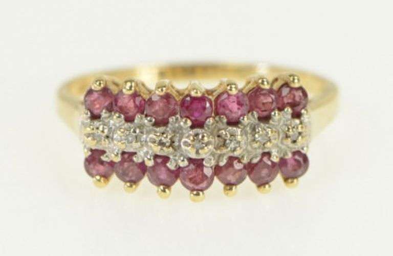 10K Yellow Gold Ruby Diamond Squared Statement Band Ring