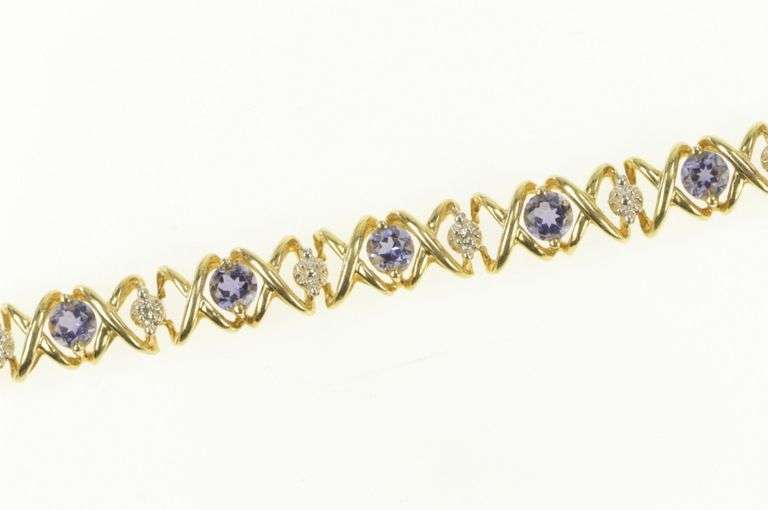 10K Yellow Gold Tanzanite Diamond X Criss Cross Statement Bracelet