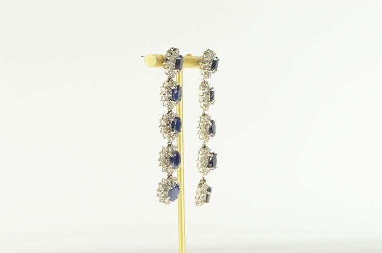 14K White Gold 3.75 Ctw Sapphire Diamond Halo Dangle Earrings