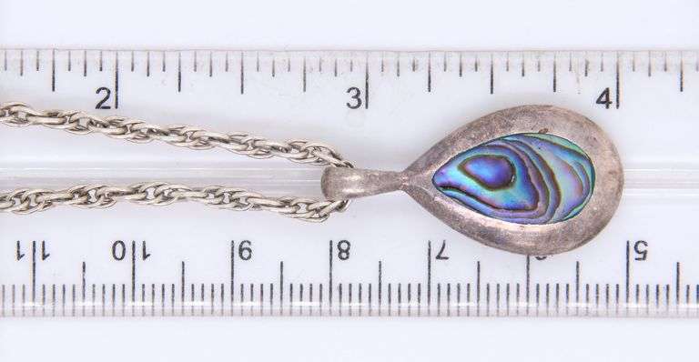 Vintage 925 Sterling Silver Abalone Pendant on Rope Chain Necklace