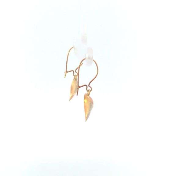 10K Yellow Gold High Relief Striped Heart Love Symbol Dangle Earrings